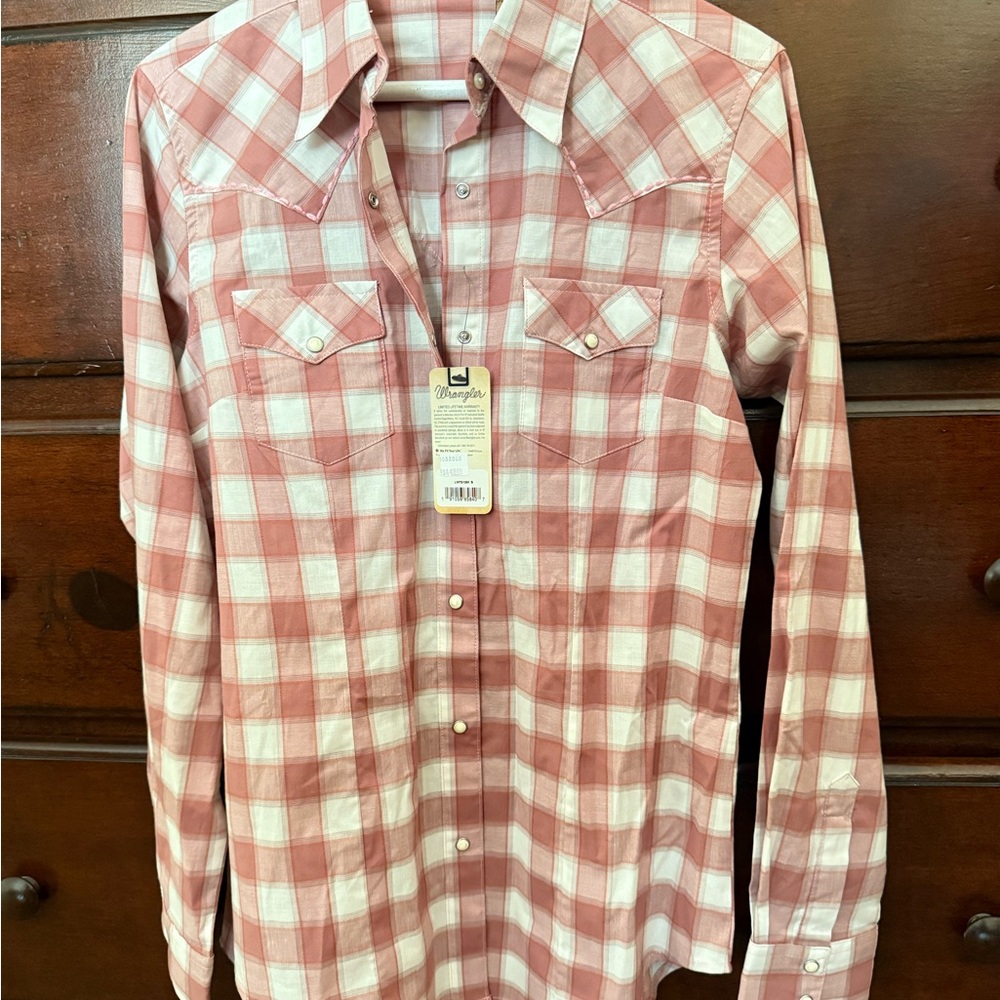 Wrangler Women's Pink and White Checkered Blouse